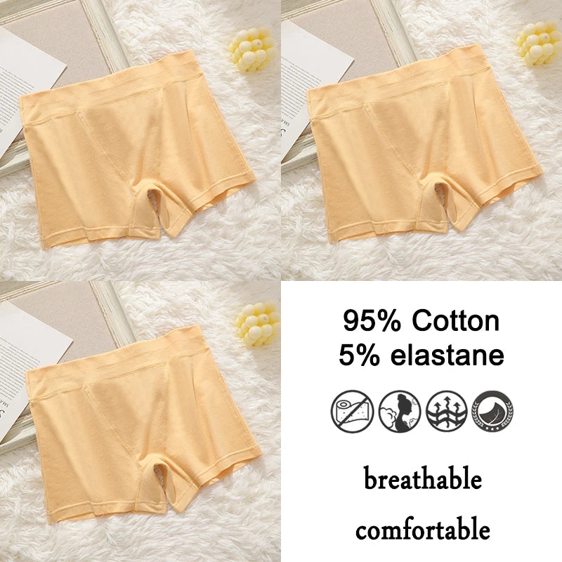 FINETOO 3Pcs Women Sexy Body Shaping Cotton Safety Boxer Shorts Skin Friendly Soft Cotton Fabric Panties Daily Wear Underwear