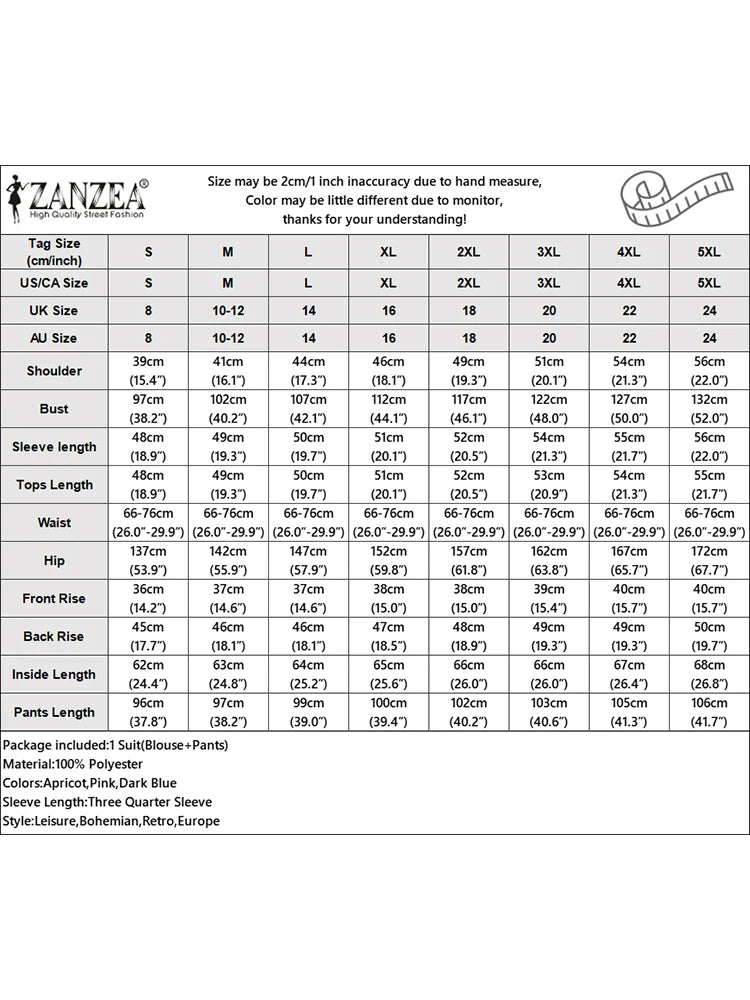 ZANZEA Summer Women Two Pieces Sets 2PCS Outfit V-Neck 3/4 Sleeve Blouse Wide Leg Trousers Suit Casual Solid Work Tracksuit 2025