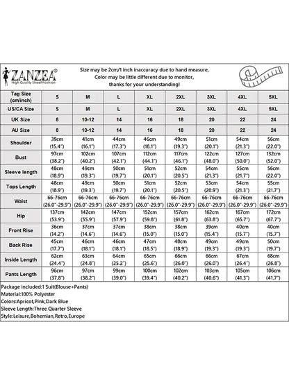 ZANZEA Summer Women Two Pieces Sets 2PCS Outfit V-Neck 3/4 Sleeve Blouse Wide Leg Trousers Suit Casual Solid Work Tracksuit 2025