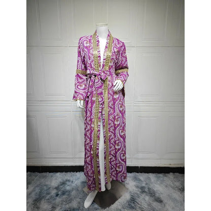 Turkey Muslim Embroidery Abaya Dress 2 Piece Set  Women Ramadan Eid Mubarak Kaftan Dubai Vestidos Pakistani Arab Caftan Robe
