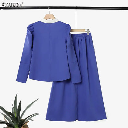 ZANZEA Summer Autumn Women Dress Sets Fashion Long Sleeve Tops Long Skirts Two-piece Outfits Muslim Dress Sets 2PCS Loose Kaftan