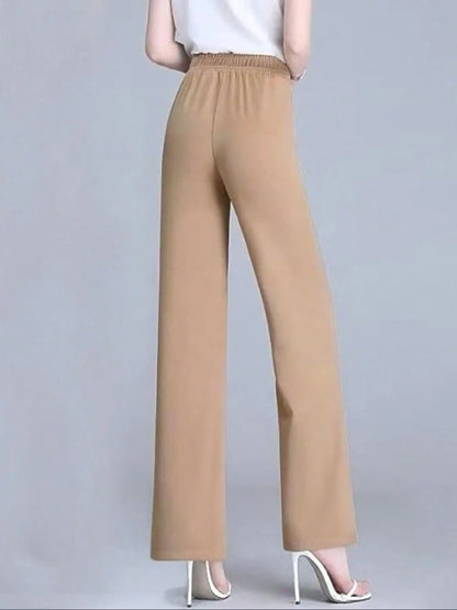Women's Elegant Solid Color Toothpick Striped Design Straight Leg Loose Casual Commuter Pants Palazzo Trousers