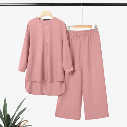 ZANZEA Women 2026 Spring Matching Sets Fahion Long Sleeve Tops Pant Sets Muslim Ramadan Outfits Elegant Solid OL Work Tracksuit