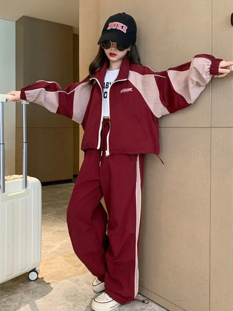 Coat Pants Sweatshirt Set Korean Kids Clothes Girls Children's Clothing Two Piece Style Autumn Winter Suit for Girl 2025 Fashion