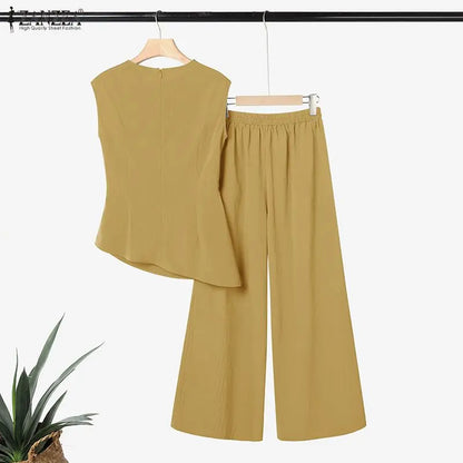 ZANZEA Fashion Summer 2 Pieces Sets Sleeveless Tanks Tops Pant Sets Women Elegant Solid OL Work Outfit Tracksuit Streetwear 2026