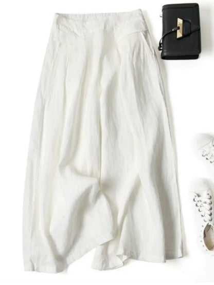 Y2K Lady Nine-point Pants Mid-rise Cotton Linen Wide-leg Large Size Trousers Loose Casual Commuting Daily Wear Tights Sweatpants