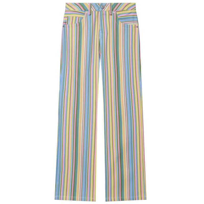 HXAO Rainbow Striped Jeans Women's Pants Spring 2026 Casual Straight Leg Mid-Waisted Trousers Fashion Streetwear Pants For Women