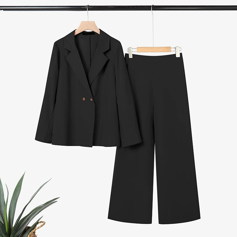 ZANZEA Women's Elegant Pant Suits Office Wear Long Sleeve Blazer and Wide Leg Pants 2 Piece Sets Woman Casual Lightweight Outfit