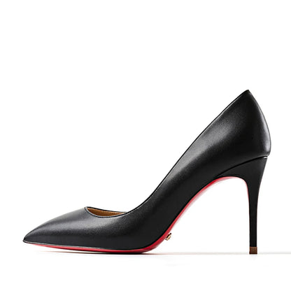 HLTINO Black Pointed Toe Red Bottom Heels Fashion Women Spring Summer Pumps Genuine Leather Shoes for Daily Party Women Shoes
