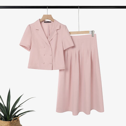 2026 ZANZEA Summer Office OL Outfits Elegant Women Dress Sets Lapel Neck Short Sleeve Shirt Pleated Midi Skirt Suit 2 Piece Sets