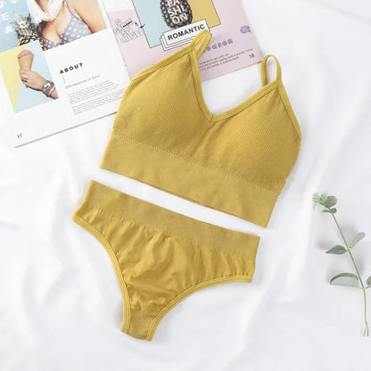 Women Underwear Set Wireless Lingerie Panties Bra Sexy G-String Seamless Tank Crop Top Brassiere New