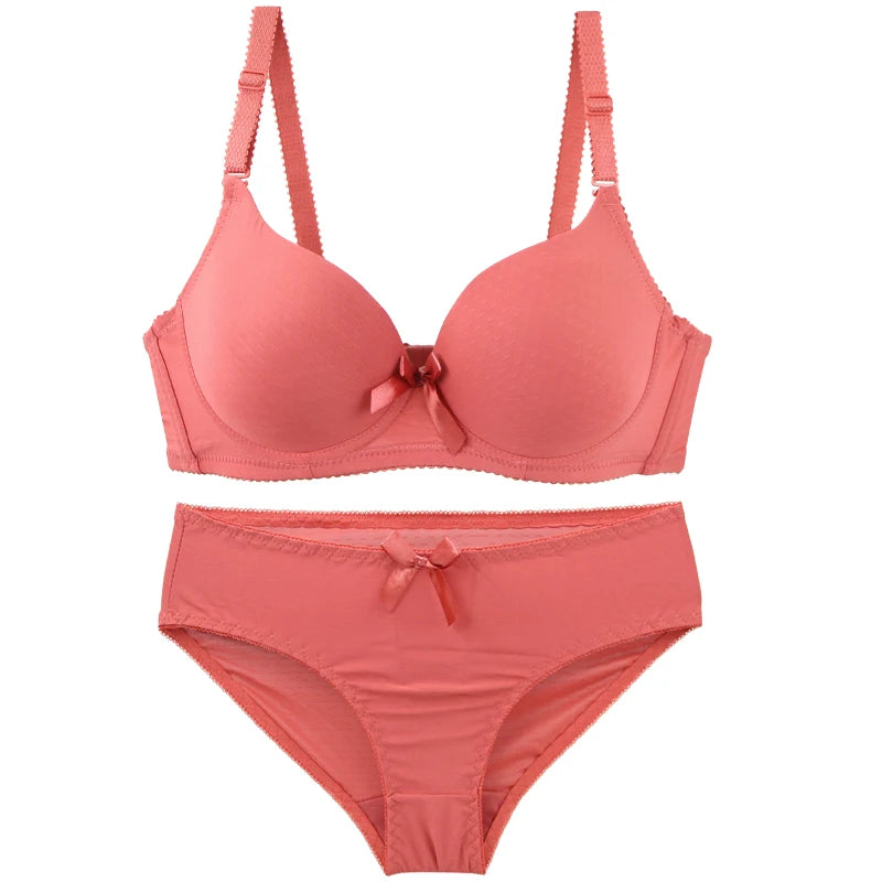 2025 New Sexy Bow Sweat Absorption Bras Set Solid Smooth One-piece Seamless Breathable ABC Cup Underwear Plus Up Lingerie