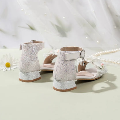 2026 Summer Kids Elegant Sandals New Sequins Girls Catwalk Shoes for Wedding Party Fashion Flower Children's Princess High Heels