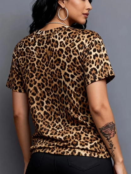 Leopard Print Women T Shirt Casual Short Sleeve O-neck Animal Print Summer Oversized Streetwear Tops