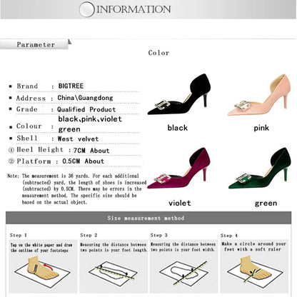 Women 7 Cm And 10.5 Cm Heels Metal Buckle Women Pumps Rhinestone Luxury Banquet Shoes Sexy High Heels Female Stiletto Size 43