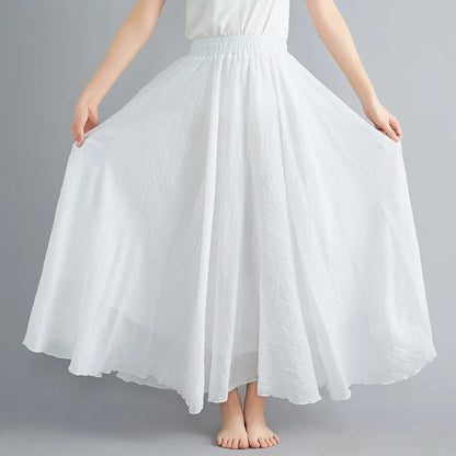 new 2020 Women Linen Cotton Long Skirts Elastic Waist Pleated Maxi Skirts Beach Boho Vintage Summer Skirts Faldas Saia