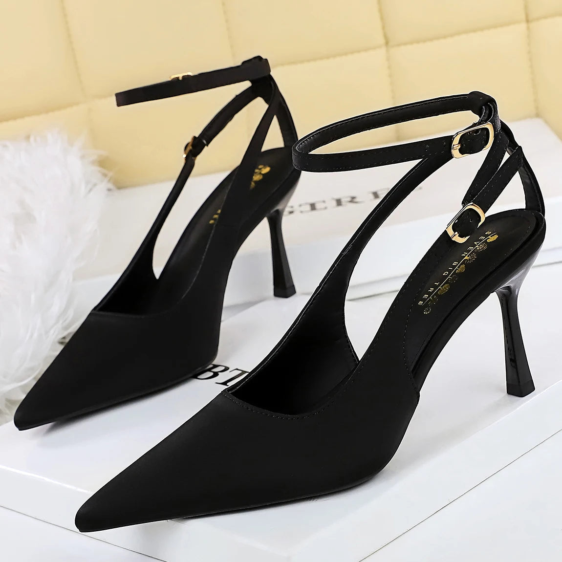 BIGTREE Shoes Leopard Print Women Pumps Sexy High Heels Pointed High-Heeled Sandals Women Summer Shoes Satin Stiletto Heels 8 cm