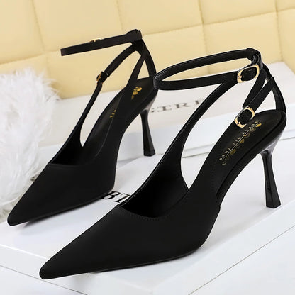 BIGTREE Shoes Leopard Print Women Pumps Sexy High Heels Pointed High-Heeled Sandals Women Summer Shoes Satin Stiletto Heels 8 cm