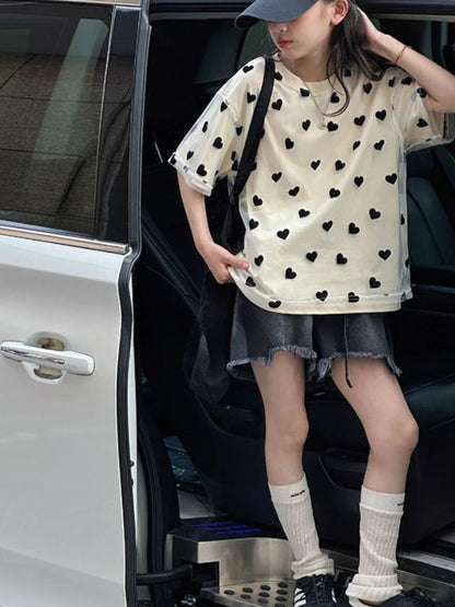 Girls Kids Double Layer Mesh T-Shirt Short Sleeve Loose Summer Blouse Casual Top for Children Breathable Lightweight Tee