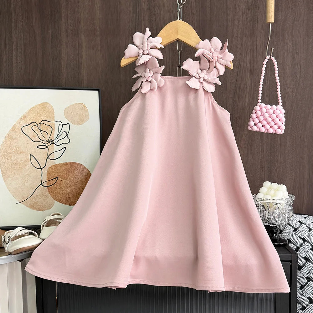Bear Leader 2-7 Years 3D Flower Birthday Wedding Princess Dress Korean Version Sling Party Clothes Summer Girls Casual Outwear
