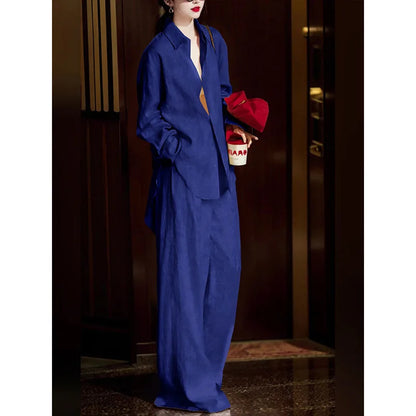 Pants Set Women Two Piece Sets Matching Sets Full Sleeve Shirt Wide Leg Long Pant Elastic Waist Y2k Streetwear Elegant Casual