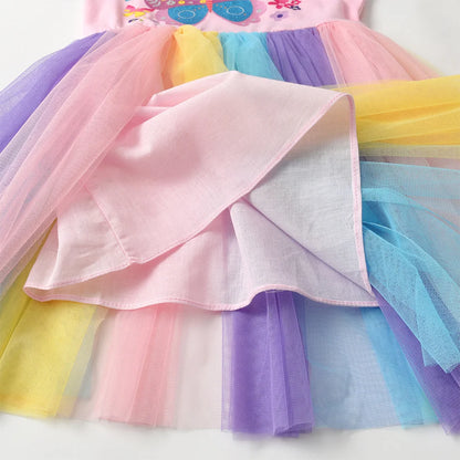 VIKITA Kids Butterfly Flower Print Summer Dress Girls Pink Colorful Party Vacation Daily Princess Dresses Children Clothes