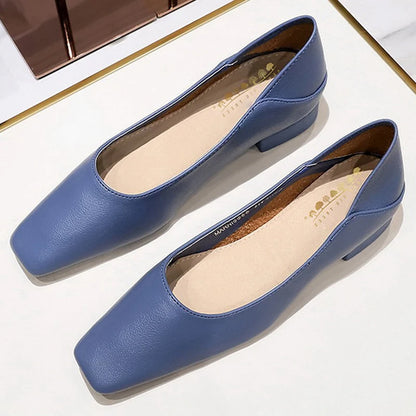 Fashion Low-Heel Women Shoes Versatile Square Head Women Mules Two Pairs Of Soft Leather Loafer High-Quality Heels 6 Colour