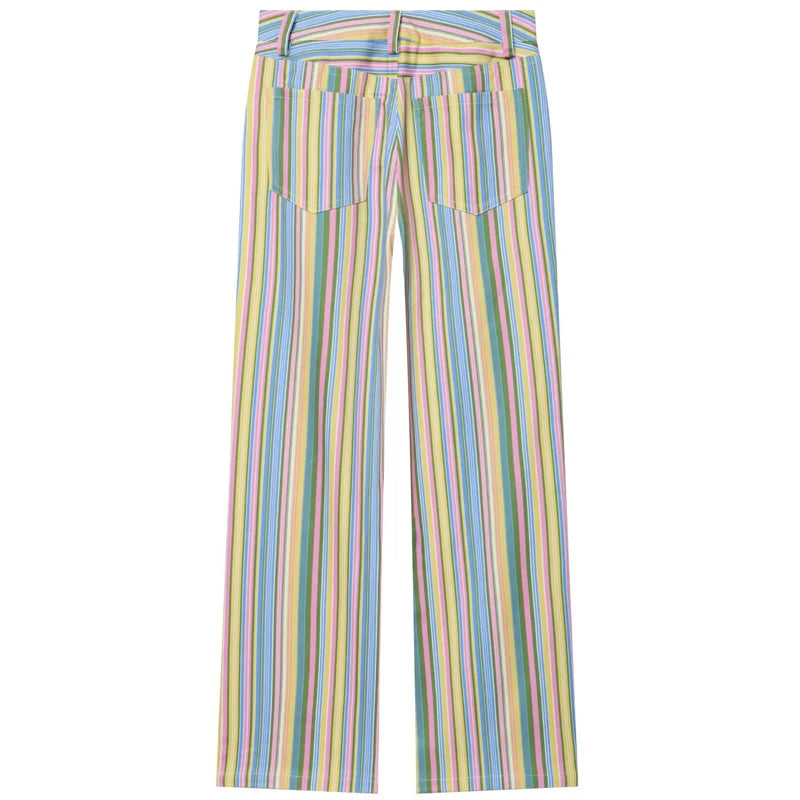 HXAO Rainbow Striped Jeans Women's Pants Spring 2026 Casual Straight Leg Mid-Waisted Trousers Fashion Streetwear Pants For Women