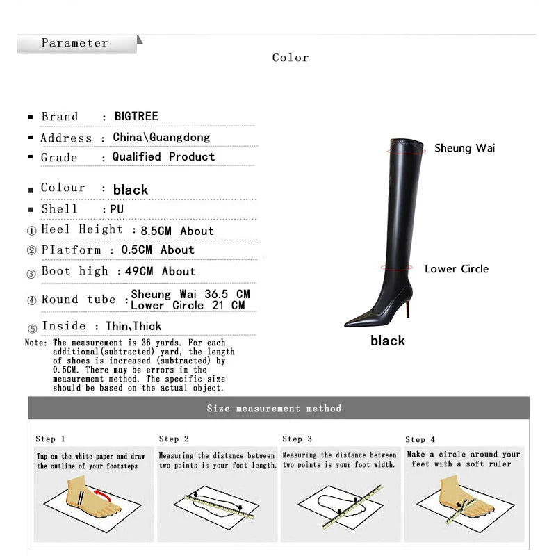 Sexy Over-the-Knee Boots Women Shoes Pointed Long Boots Plush Warm Winter Boots High Heeled Leather Boots Stiletto Heels 8.5 cm