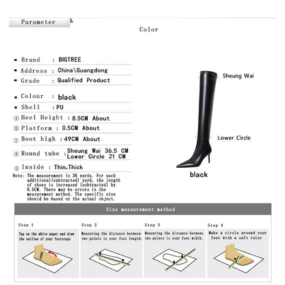 Sexy Over-the-Knee Boots Women Shoes Pointed Long Boots Plush Warm Winter Boots High Heeled Leather Boots Stiletto Heels 8.5 cm