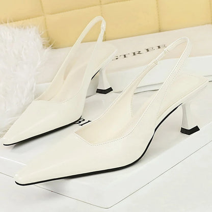 BIGTREE Shoes Retro Kitten High Heels Women Pumps Small Square Head Hollow Back Strap Women Sandals Summer Shoes Office Heels