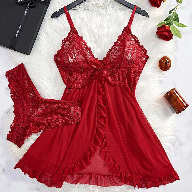 A Set Of Woman Underwear Nightgown Thong Sets Plus Size Suspender Lace Lingerie Sexy Accessories Erotic Bra Nightdress lencería