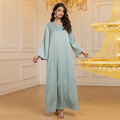 Customized Eid Jalabiya Muslim Abaya Party Dress for Women Arab Diamond Lace-up Abayas Long Dresses Robe Woman Elegant Ramadan V