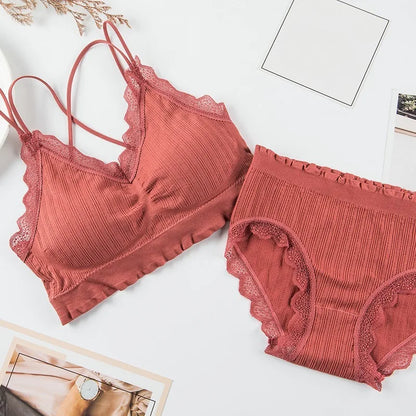 Sexy Seamless Tops Set High Waist Panties Women Wireless Underwear Suit Soft Padded Bras Set Backless Bralette Lingerie