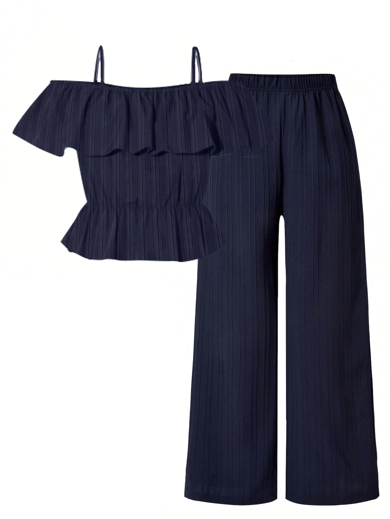 Girls Casual Long Pants Set Summer Fashion One-Shoulder Strap Top And Long Pants Outfit Suitable for Outdoor Scenarios