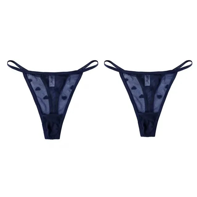 2Pcs Heart See Through Mesh G-String T-Pants Underpants Sexy Lace Sheer Underwear Women's Low Waist  Lingerie Thong Panties