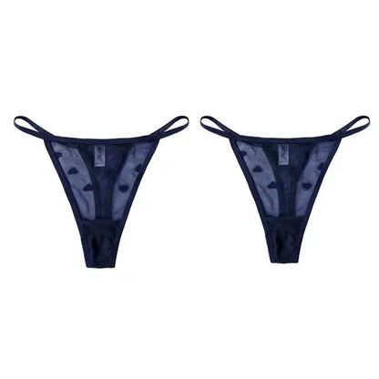 2Pcs Heart See Through Mesh G-String T-Pants Underpants Sexy Lace Sheer Underwear Women's Low Waist  Lingerie Thong Panties
