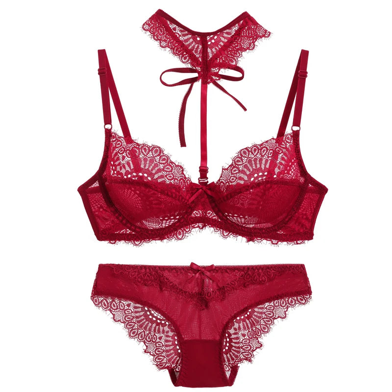 2024 New Sexy Ultra-ThinThick Black Beige Pink Purple Red White Plus Size Lingerie BCDE Cup Bra Sets Push Up Underwear