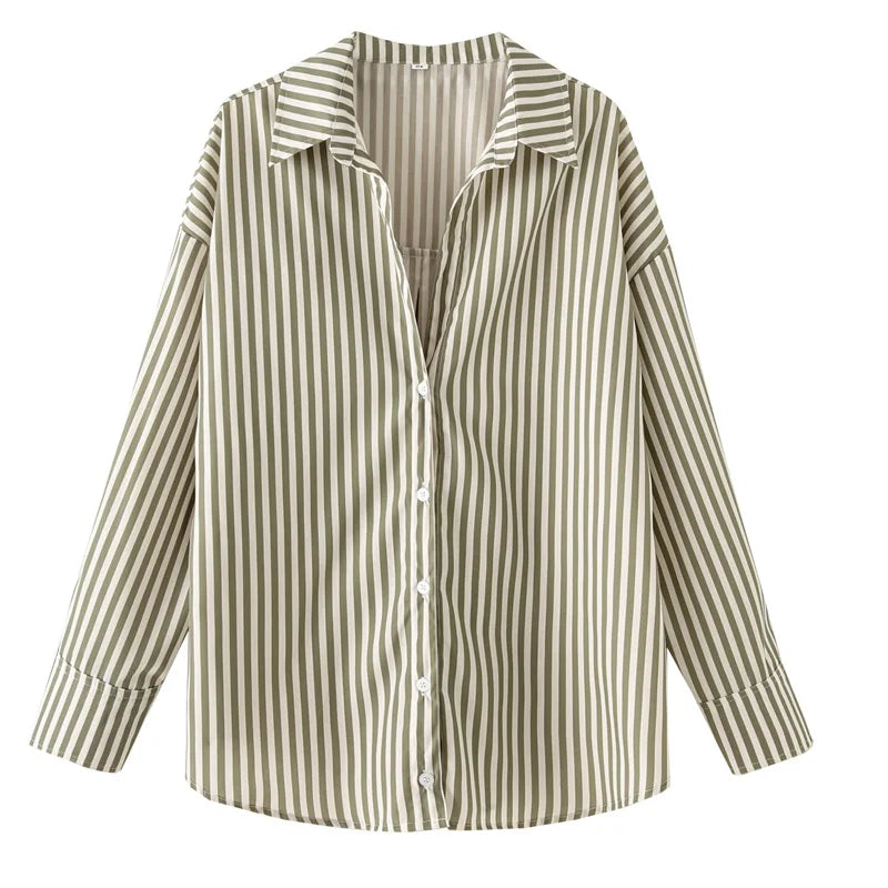 HXAO 2025 Woman Blouses Long Stripe Shirts Women Spring Summer Long Sleeve Blue White Shirt Woman Large Tops Button Up Shirts