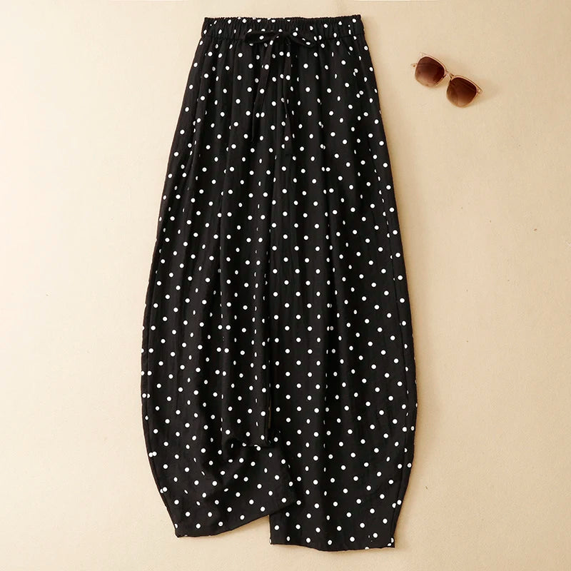 High Waist Wide Leg Straight Cut Summer Thin Casual Pants for Women Polka Dot Loose Fitting Korean Style Slimming Trousers