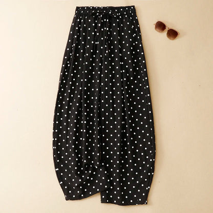 High Waist Wide Leg Straight Cut Summer Thin Casual Pants for Women Polka Dot Loose Fitting Korean Style Slimming Trousers