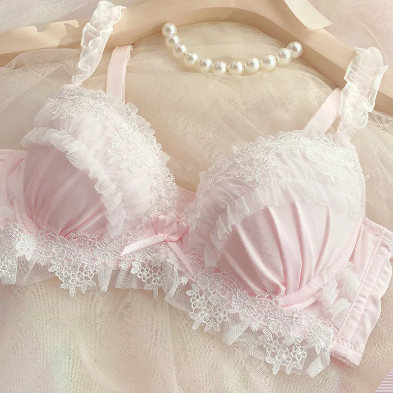 UK Trending! MOYISU Kawaii Lolita Bra Set Full Cup G Heavy Underwire Support Heavy Lace Thin Cup Pure Sexy Teen Lingerie Summer