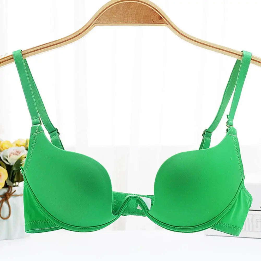 Women Bra Girl Sexy Deep-U Low Cut Solid Color Backless Padded Bra Push-Up Sexy Underwear Push Up Lingerie Bralette For Women