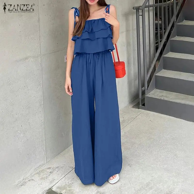Korean Summer Sleeveless Strap Tanks Tops Pant Sets ZANZEA Women 2 Pieces Sets Solid Work Tracksuit 2026 Casual Holiday Outfits