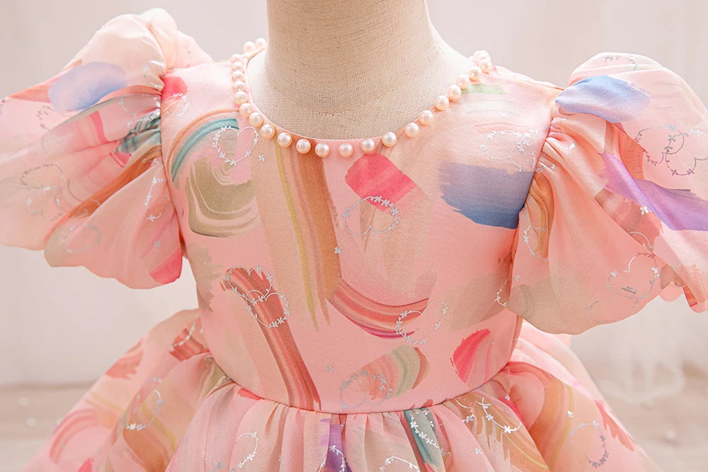 HETISO Girls Dress Kids Summer Chiffon Floral Wedding Birthday Party Dresses for First Communion Baby Casual Clothes 1-6 Years