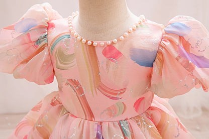 HETISO Girls Dress Kids Summer Chiffon Floral Wedding Birthday Party Dresses for First Communion Baby Casual Clothes 1-6 Years