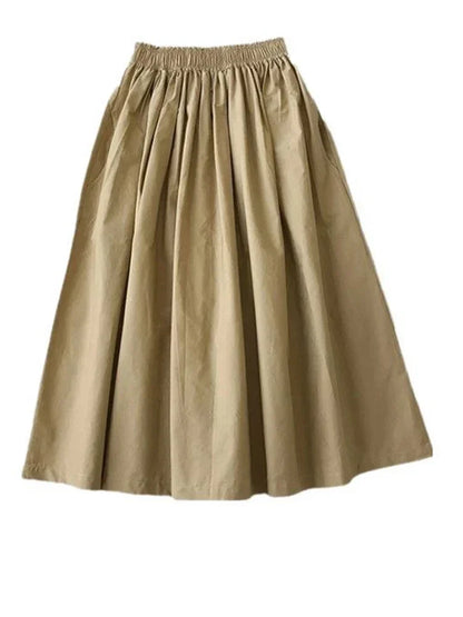 Women's White High Waist Long Skirt A-Line Knee-Length Casual Elegant with Pockets Pleated Fashion for Autumn