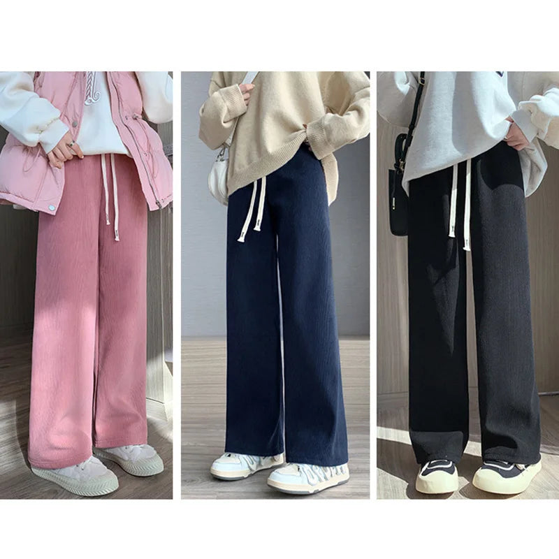 Women Long Pants Spring Autumn Women Elastic Waist Straight Long Wide Leg Pants Casual Female Long Pants Trousers