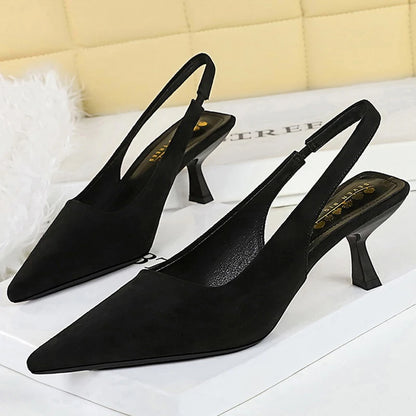 BIGTREE Shoes Kitten Heels 6 CM Suede Women Pumps Pointed Hollow Out High Heels Summer Women Heeled Sandals Comfort Ladies Shoes