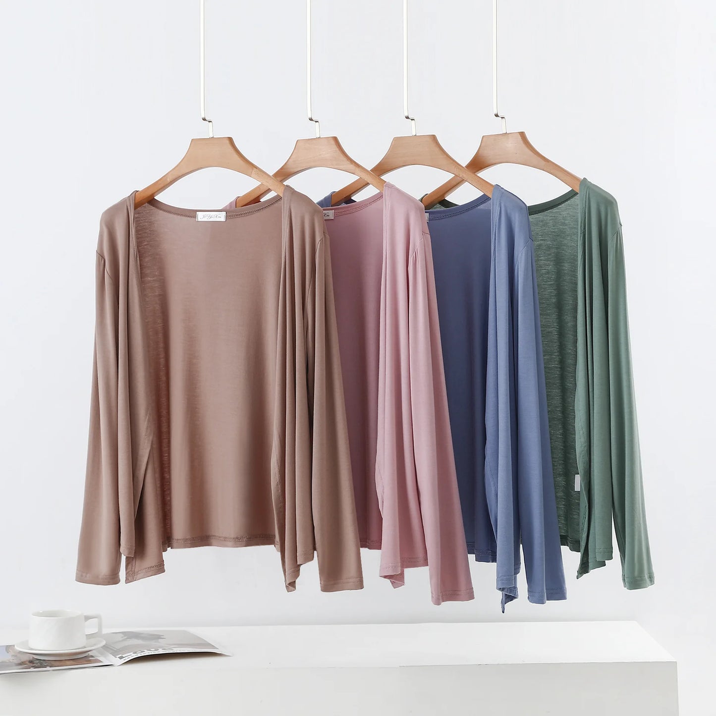 Plus size L to 6XL Women's Modal Cardigan Long sleeves shirt Sun Protection Loose Air-conditioned cover up front-open Tops